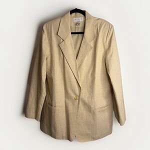 Vtg David Benjamin Collection Linen Blend Blazer Jacket Beige Size 14 Ramie
